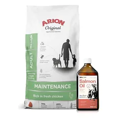 ARION Original Maintenance Adult Medium 12kg + Lab-V 100% lašišų aliejus įvairaus amžiaus šunims ir katėms 500ml šalto spaudimo