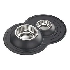 Georplast volcano inox dvigubi metaliniai dubenėliai su neslystančiu guminiu padėklu — 3 nuotrauka