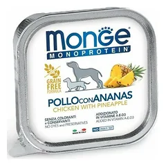 Monge Monoprotein Fruits paštetas su vištiena ir ananasu, drėgnas maistas šunims 150 g