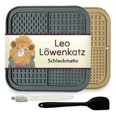 Leo Löwenkatz 2 Schleckmatten für Katzen mit Spatel und Bürste