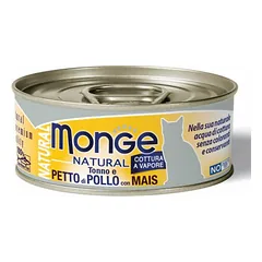 Monge Natural Tuna With Chicken And Corn visavertis konservas suaugusioms katėms, 80 g