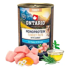 Ontario Dog Puppy Canned Food Monoprotein Turkey Pate With Carrots konservai šuniukams su kalakutiena ir morkovais, 400 g