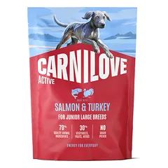 CARNILOVE Active Salmon&Turkey Junior LB sausas pašaras jauniems d.veis. šunims su lašiša, 1,5 kg