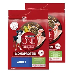 PURINA ONE Adult Medium/Maxi Maistas suaugusiems šunims, turtingas kalakutiena 2x2,5 kg