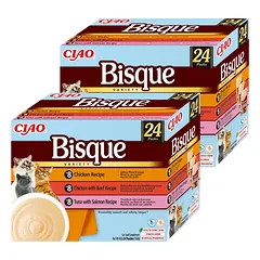INABA Cat Ciao Bisque papildomas ėdalas katėms kreminė sriuba su vištiena, jautiena ir žuvimi 48x40g