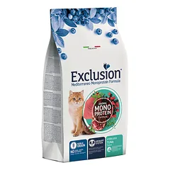 Exclusion Mediterraneo Monoprotein sausas pašaras sterilizuotoms katėms su tunu, 1,5 kg
