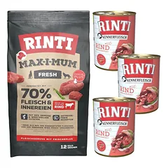 RINTI MAX-I-MUM Beef su jautiena 12 kg + "Kennerfleisch Beef beef" jautienos drėgnas maistas 3x400 g