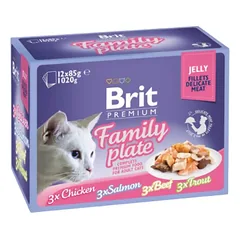 Brit Premium Fillets in Jelly Family Plate konservų drebučiuose katėms rinkinys 12 vnt. 1020g