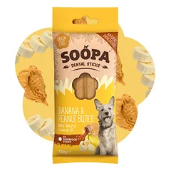 SOOPA Bananų ir riešutų sviesto lazdelės šunims, Banana & Peanut Butter Dog Dental Sticks, 100g