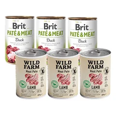 Wild Farm Pate Lamb 3x400g ėrienos ėdalas šunims be glitimo + BRIT PATE & MEAT DUCK 3x400g