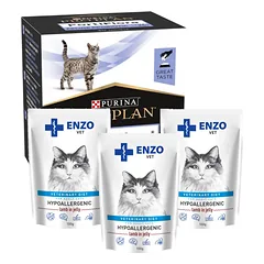 PURINA PVD FortiFlora Cat 30 paketėlių + 3x ENZO VET Hipoalerginiai produktai katėms su ėriena želė 100g