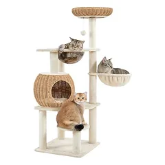 Katzenbaum mit Aussichtsplattform Katzenkorb Kratzstämme und Plüschball