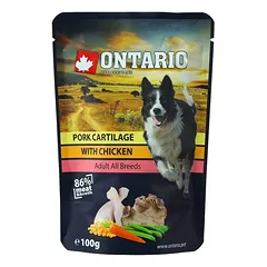 Ontario Dog Pork Cartilage With Chicken In Broth drėgnas Super Premium klasės maistas šunims su vištiena ir kiaulienos kremzlėmis, 100 g