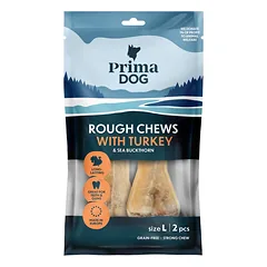 PrimaDog Rough Chews Turkey-Sea Buckthorn kramtomas kaulas šunims su kalakutienos ir šaltalankių įdaru, burnos higienai, 140 g