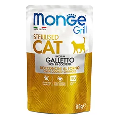 Monge Grill Sterilised konservai katėms su gaidiena, 85 g