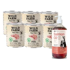 WILD FARM Pate Pork 6x800g ėdalas šunims be glitimo +LAB V Lašišų aliejus šunims ir katėms 1000ml