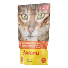 Josera Soup Chicken with Carrots & Spinach begrūdis konservuotas vištienos sultinys katėms su vištiena, morkomis ir špinatais, 70 g x 16vnt
