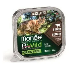 Monge Bwild Cat Large Breed Buffalo With Vegetables begrūdis drėgnas pašaras didelių veislių katėms su bizoniena ir daržovėmis, 100 g