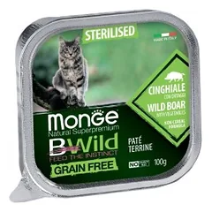 Monge BWild adult paštetas sterilizuotoms katėms su šerniena ir daržovėmis 100g