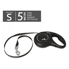 Automatinis „FLEXI New Classic M“ pavadėlis šunims iki 25 kg, juostinis, 5 m, juodas — 2 nuotrauka