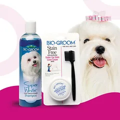 Bio - Groom Stain Free 20g + Super Shampoo - plaukų priežiūros rinkinys, šampūnas + pasta ašarų dėmėms, Białego / 355ml — 2 nuotrauka