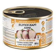 SUPER RAFI Mini su stručiu ir anties kepenimis 185g drėgnas maistas mažų veislių šunims