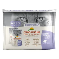 Almo Nature Holistic Digestive Help drėgnas maistas suaugusiems katėms su žuvimi ir paukštiena, virškinimo palaikymui, 6 x 70 g