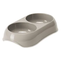 Magic Cat Plastic Double Bowl pilkas plastmasinis dvigubas dubuo katėms ir šunims, 23×13 cm