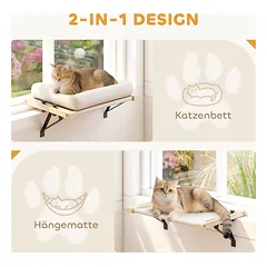 Katinų hamakas kreminė balta–natūrali mediena — 5 nuotrauka