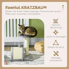 Kačių draskyklė su nameliu, kamuoliuku ir paaukštinta platforma, 46 cm, katėms iki 4 kg, pilka — 4 nuotrauka