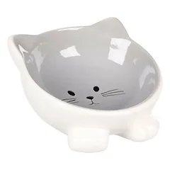 Flamingo Puzi Grey Bowl - keraminis dubuo katėms, pakeltas, kačiukams