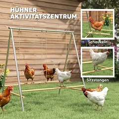 Vištų žaidimų konstrukcija su 2 reguliuojamomis sūpynėmis, sidabro ir natūralios medienos, 102 × 87 × 110 cm — 4 nuotrauka