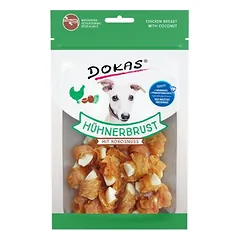 Dokas vištienos krūtinėlė su kokosu 60 g - 9 vnt. - ekonominė pakuotė, skanėstai šunims