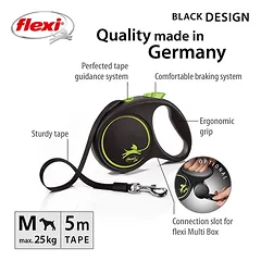 FLEXI pavadėlis šuniui Black Design M juostinis 5m, žalias — 2 nuotrauka