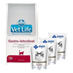 FARMINA Vet Life Cat Gastrointestinal 5kg + ENZO VET Žarnynas su ėriena padaže katėms 3x100g