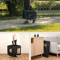 Lionto tekstilinė transportavimo dėžė šunims, juoda, B 52 x T 70 x H 50 cm — 2 nuotrauka