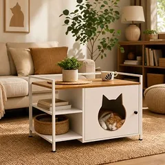 Zatte Katzentoiletten-Schrank Katzengesicht, Beistelltisch 2 Regale