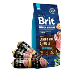 BRIT Premium By Nature Sensitive ėriena 15kg + Hektor paukštienos batonas 3x900g