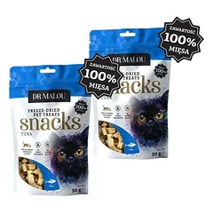 DR MALOU Mėsos kubeliai iš 100 % liofilizuotos tuno mėsos, 2 x 50 g, skanėstai katėms