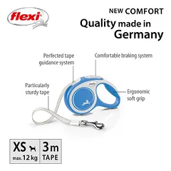 Flexi New Comfort Tape juostinis, žydras pavadėlis šunims, XS, 3 m — 2 nuotrauka