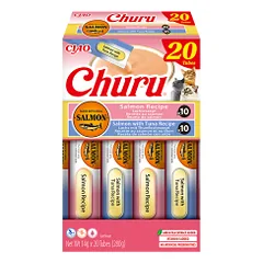 Churu kreminių skanėstų rinkinys su lašiša ir tunu katėms, 20 vnt.