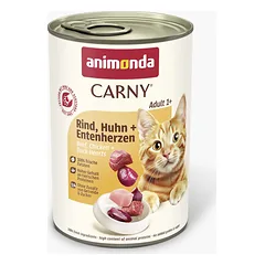 Animonda Carny Adult Beef + Chicken + Duck Heart – konservai katėms su šviežia jautiena, vištiena ir ančių širdelėmis, 400 g