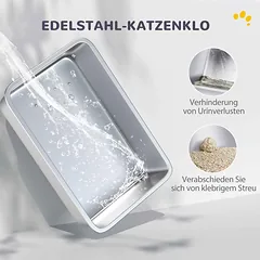 Kačių tualetas PawHut 40,5x60,5x41,5cm., baltos/pilkos spalvos — 4 nuotrauka