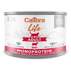CALIBRA Cat Life can Adult Beef begrūdžiai vieno baltymo konservai suaugusioms katėms su jautiena, 200 g