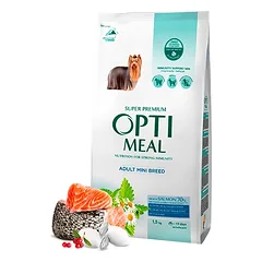 Optimeal™ Visavertis sausas gyvūnų pašaras miniatiūrinių veislių suaugusiems šunims su dideliu kiekiu lašišos 1,5kg.