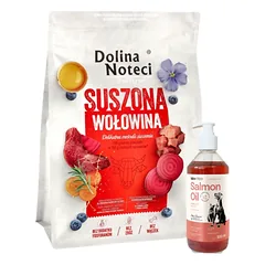 DOLINA NOTECI Premium Beef - džiovintas šunų maistas 3kg + LAB V Lašišų aliejus šunims ir katėms 500ml