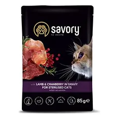 Savory Nassfutter für sterilisierte Katzen mit Lamm & Preiselbeeren