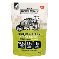 WIEJSKA ZAGRODA Duo Avienos ir šerno mėsos drėgnas šunų maistas, 500 g