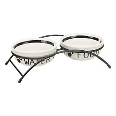 TRIXIE Dubenėlių kompl., keramika-metal., 2x1.6 l, ø 20 cm-41x10x20 cm, baltas-juodas