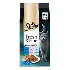 SHEBA Fresh & Fine su želė 6x50g su tunu, lašiša ir balta žuvimi, drėgnas maistas katėms